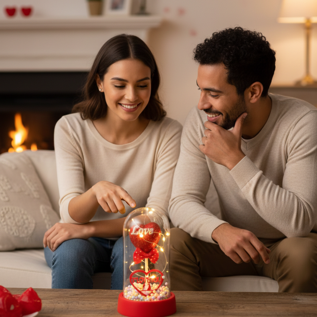 Corazon luminoso LOVE dentro de vitrina-FastMouse